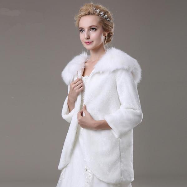 Short White Artificial Fur Bolero With Long Sleeves Women Faux Fur ...